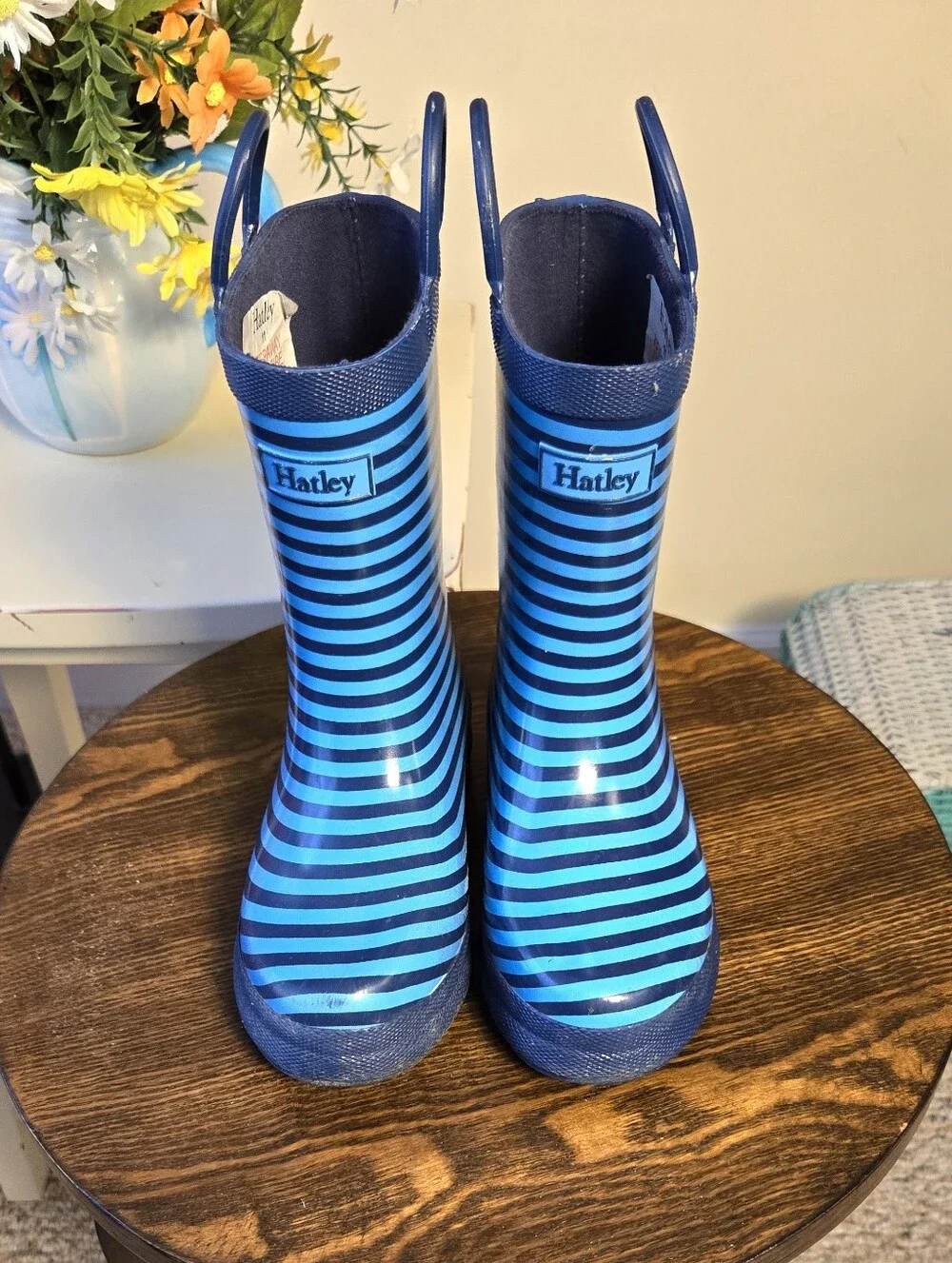 Kids Hatley Blue Striped Rain Boots